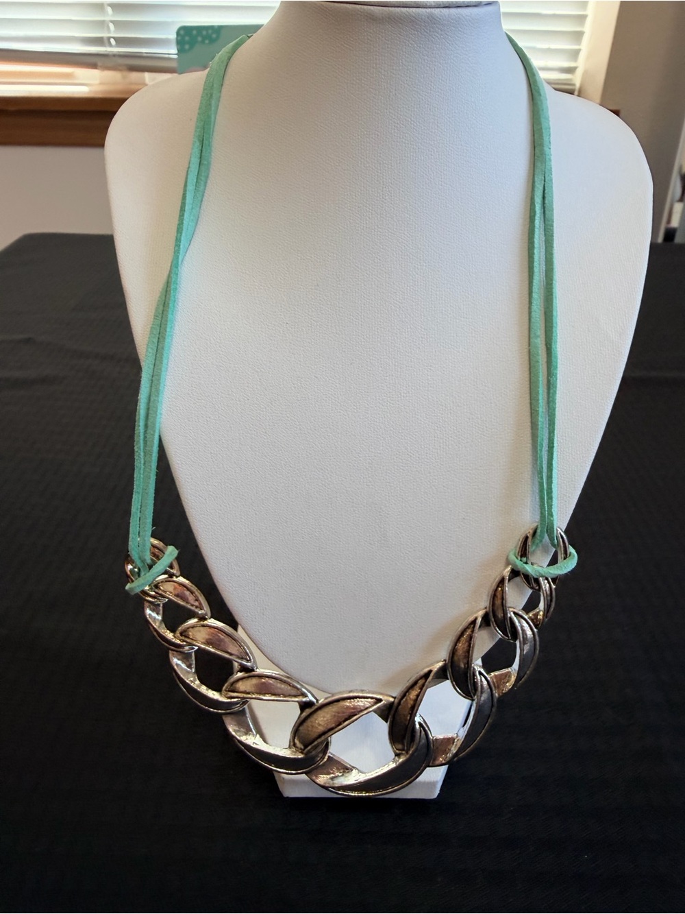 Silver green suede necklace Vintage